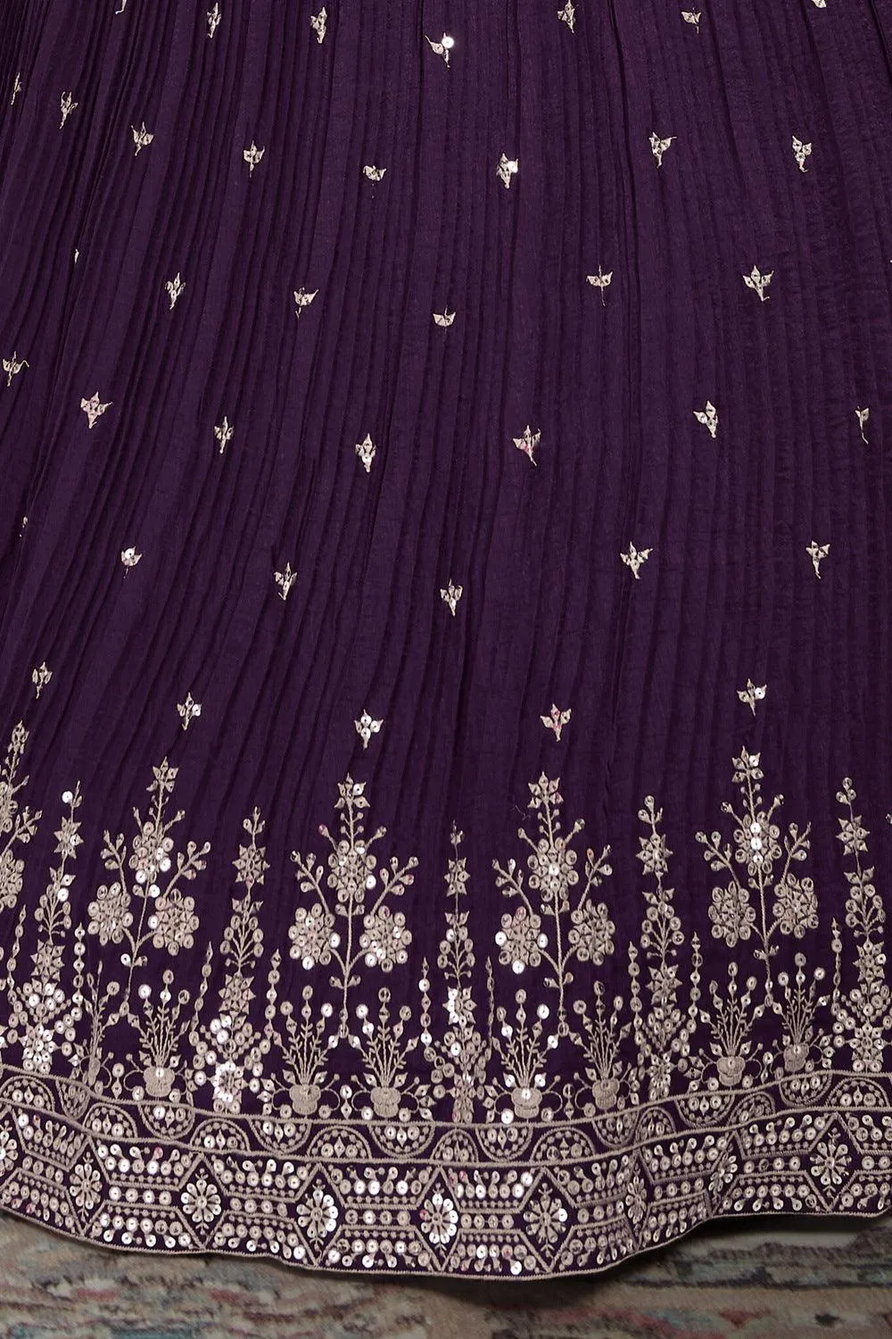 Purple Mirror, Stone, Thread and Zari work Jacket Styled Lehenga Choli for Girls