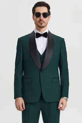 "Calloway" Hunter Green 1-Button Shawl Tuxedo (3-Piece Set)