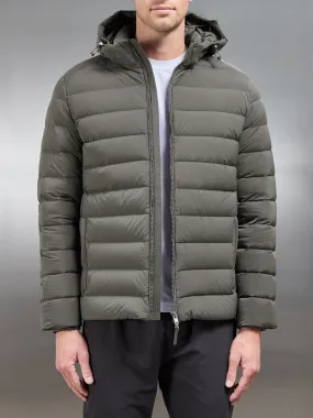 Short Technical Down Jacket in Olive