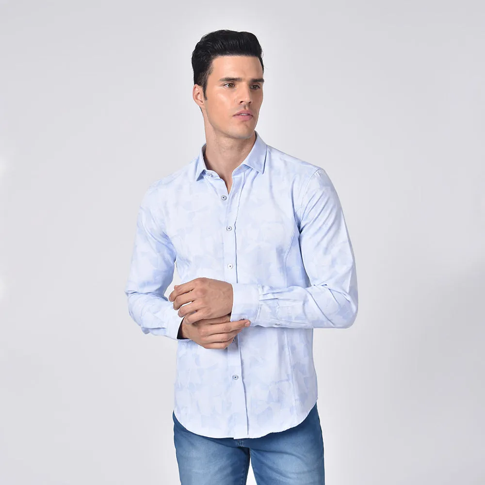 Soft Blue Geo-Shapes Button Down Jacquard Shirt