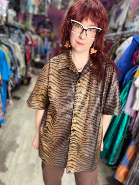 Vintage 90s Brown Textured Tiger Rave Shirt