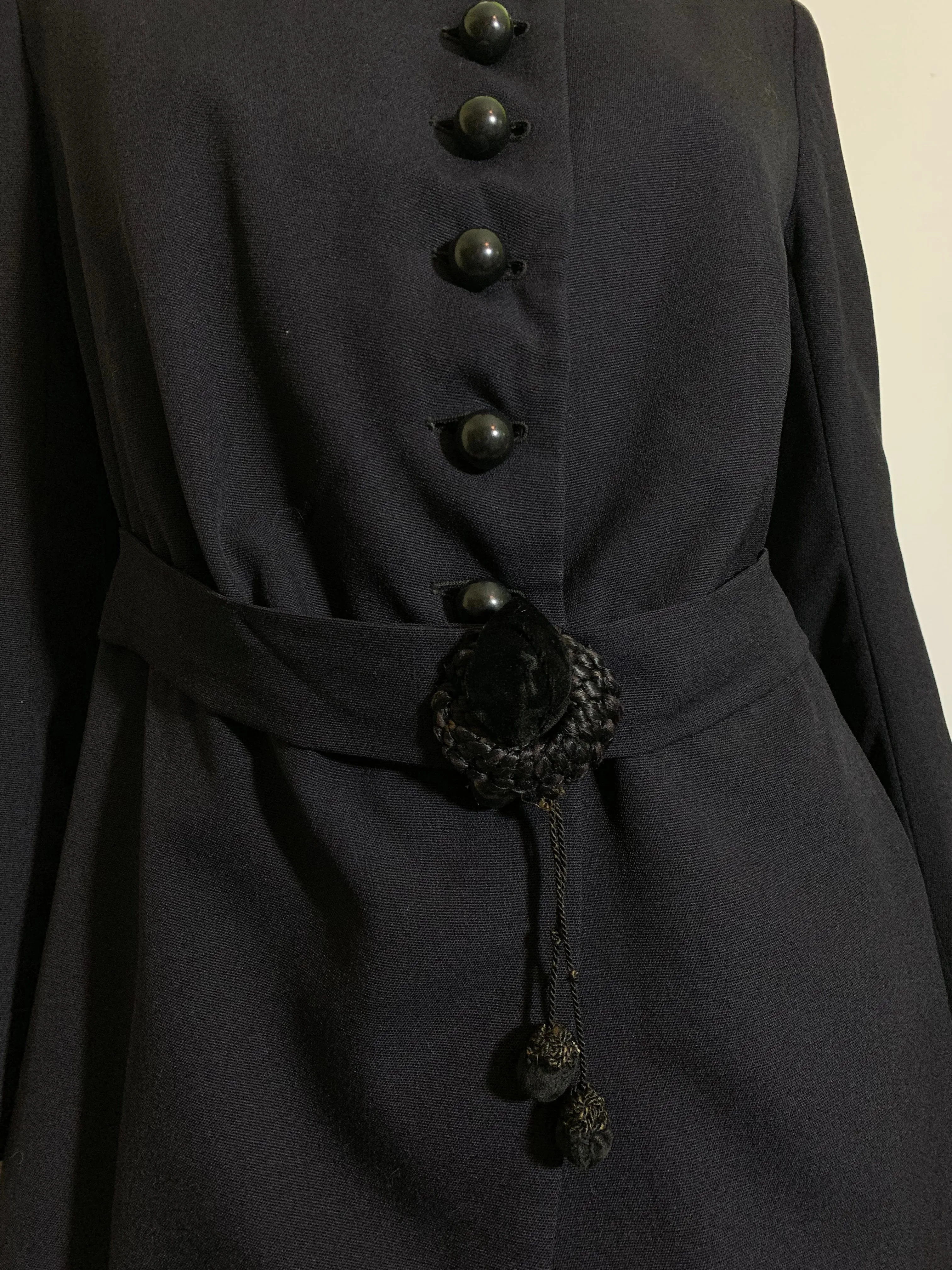 Votes for Women! Deep Blue Wool 2 Pc Walking Suit Dress with Velvet and Silk Accents circa 1910s