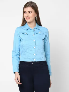 Women Slim Fit Trucker With Flap Pockets Crop Jacket