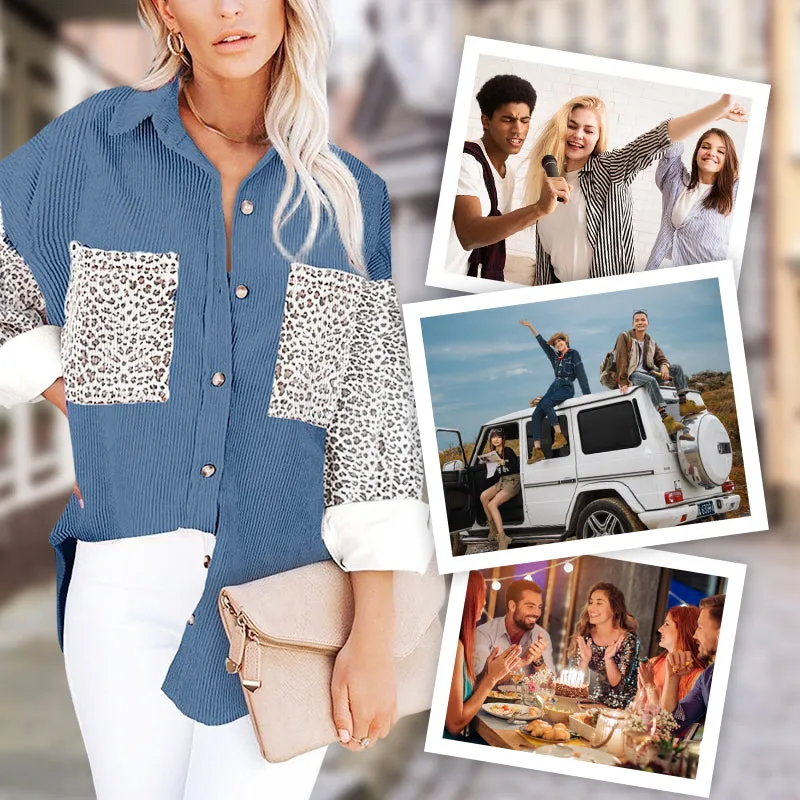 Women's Casual Leopard Print Button-Down Jacket