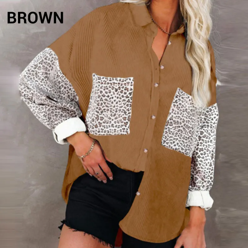 Women's Casual Leopard Print Button-Down Jacket