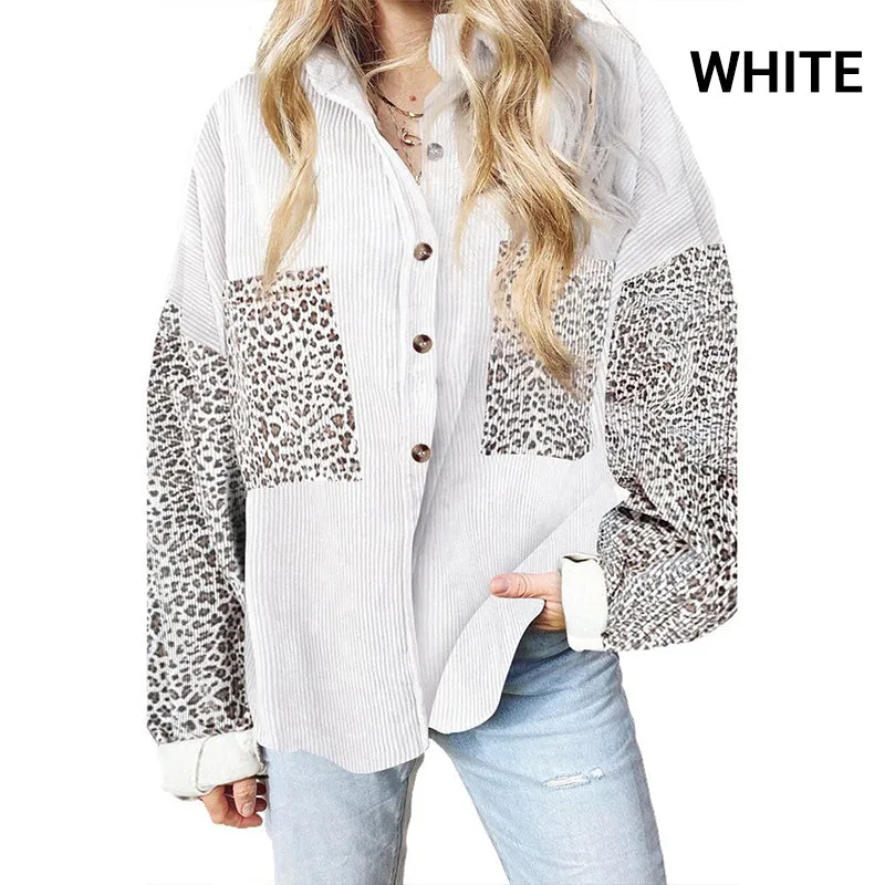 Women's Casual Leopard Print Button-Down Jacket