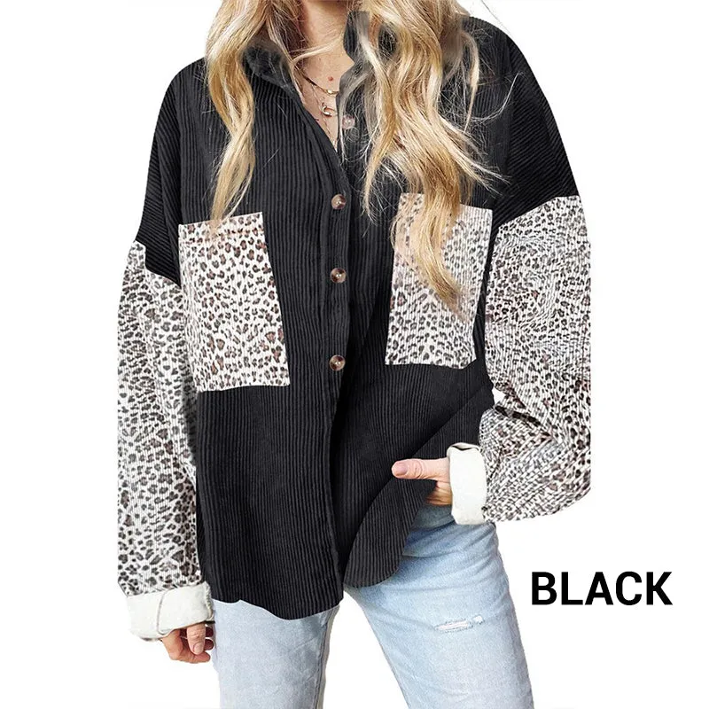 Women's Casual Leopard Print Button-Down Jacket